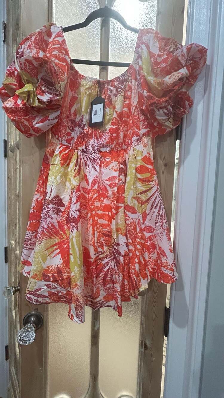 Island Pop Floral Print Off-the-Shoulder Puff Sleeve Dress by Aleeza Paris